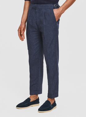 Granatowe spodnie casual z lnem