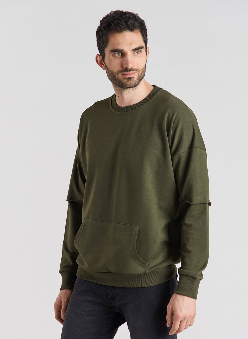 BLUZA Z OKRĄGŁYM DEKOLTEM - ZIELONA P20WF-2B-015-Z