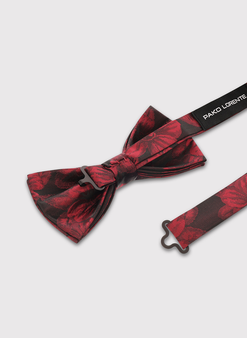 Bordowa mucha męska we wzór kwiatowy