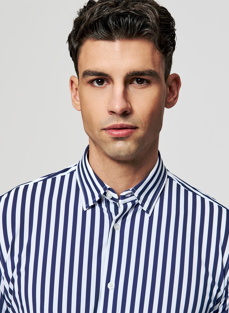 Koszula męska w granatowy prążek