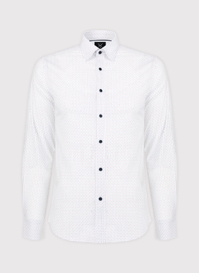 Biała koszula w granatowo-czerwony mikrowzór