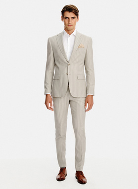 Beżowe spodnie garniturowe w prążek