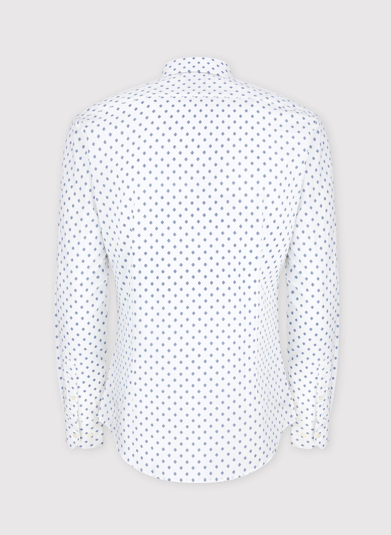 Biała koszula męska w granatowe listki