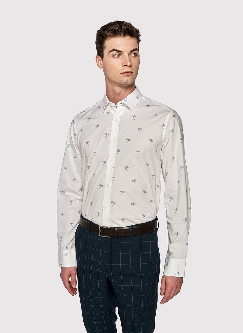 Biała męska koszula w palmy