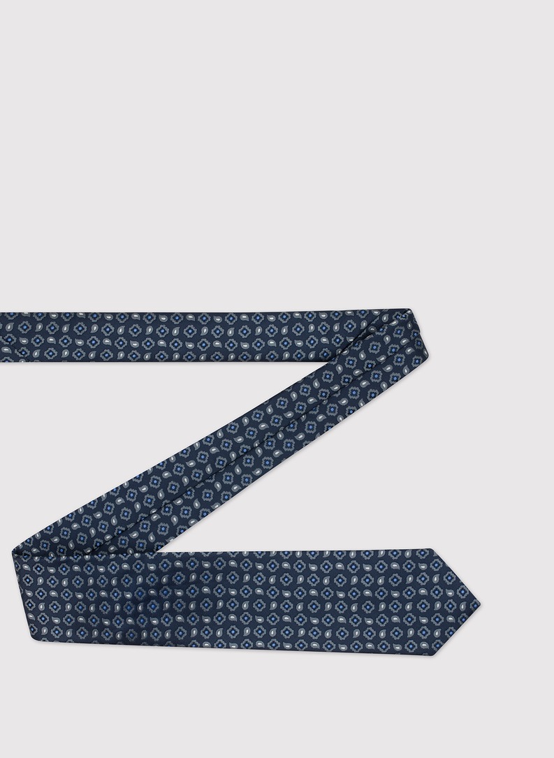 Granatowy krawat męski paisley w mikrowzór