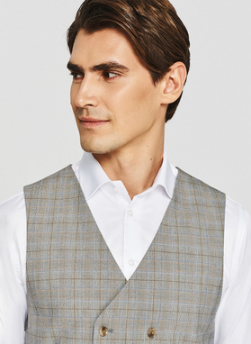 Szara dwurzędowa kamizleka w drobną kratkę