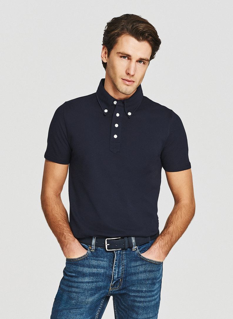 Granatowy t-shirt polo z bawełny