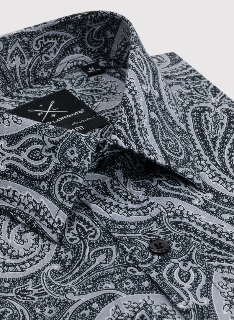 Męska czarna koszula we wzór paisley