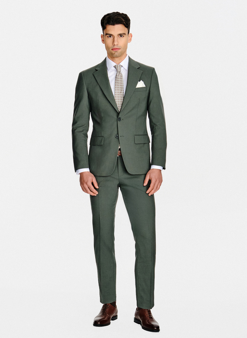 Zielony wełniany garnitur męski