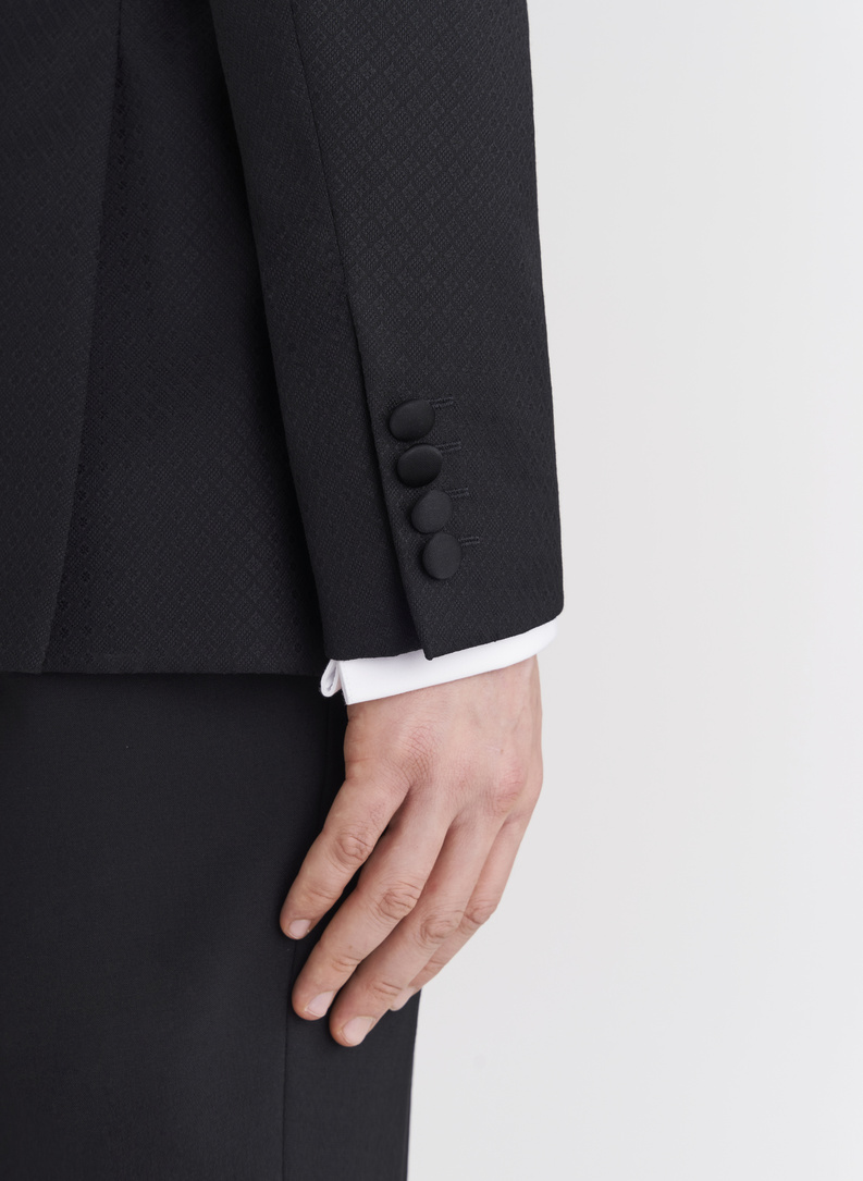 Wełniana czarna marynarka smokingowa w mikrowzór