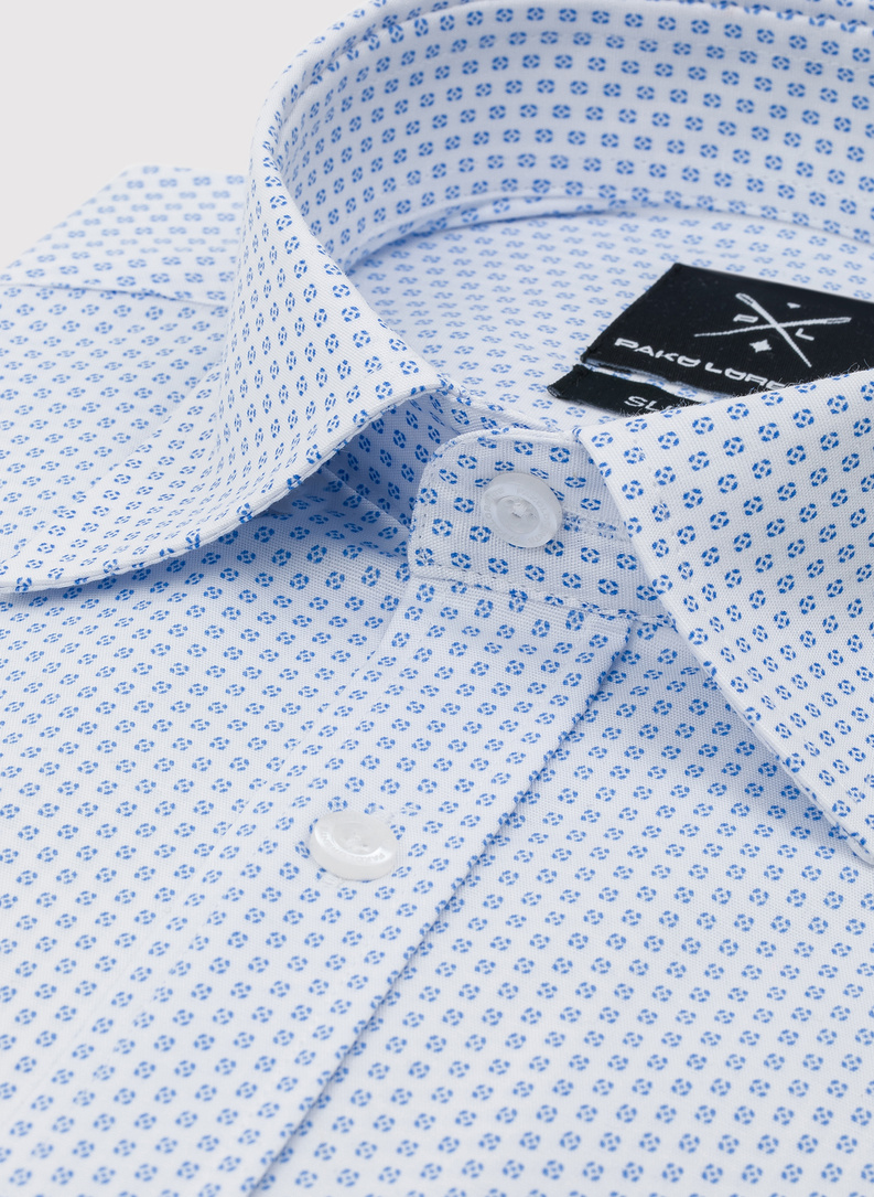 Biała koszula męska w niebieski mikrowzór