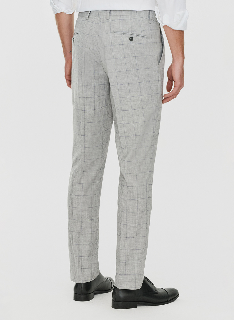 Szare garniturowe spodnie męskie w kratę