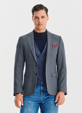 Granatowa marynarka w drobną kratę