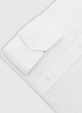 Lniana biała koszula z kołnierzem stójką