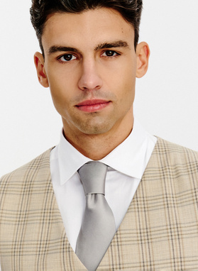 Dwurzędowa beżowa kamizelka w kratkę