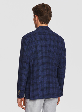 Granatowa marynarka z lnem w mocną kratę