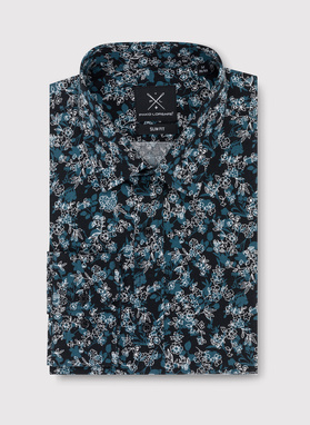 Czarna koszula męska w kwiatowy deseń