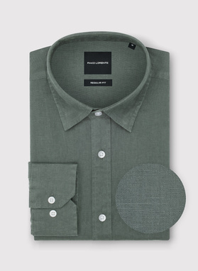 Lniana koszula męska w kolorze zielonym