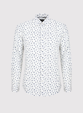 Biała koszula męska w granatowe motylki