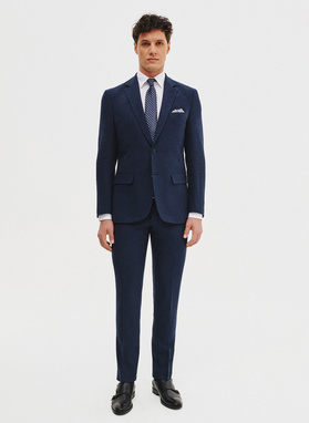 Granatowa marynarka garniturowa z lnem