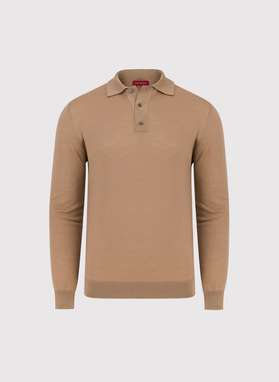 Kamelowy sweter z kołnierzykiem polo
