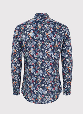 Granatowa koszula w kolorowy wzór