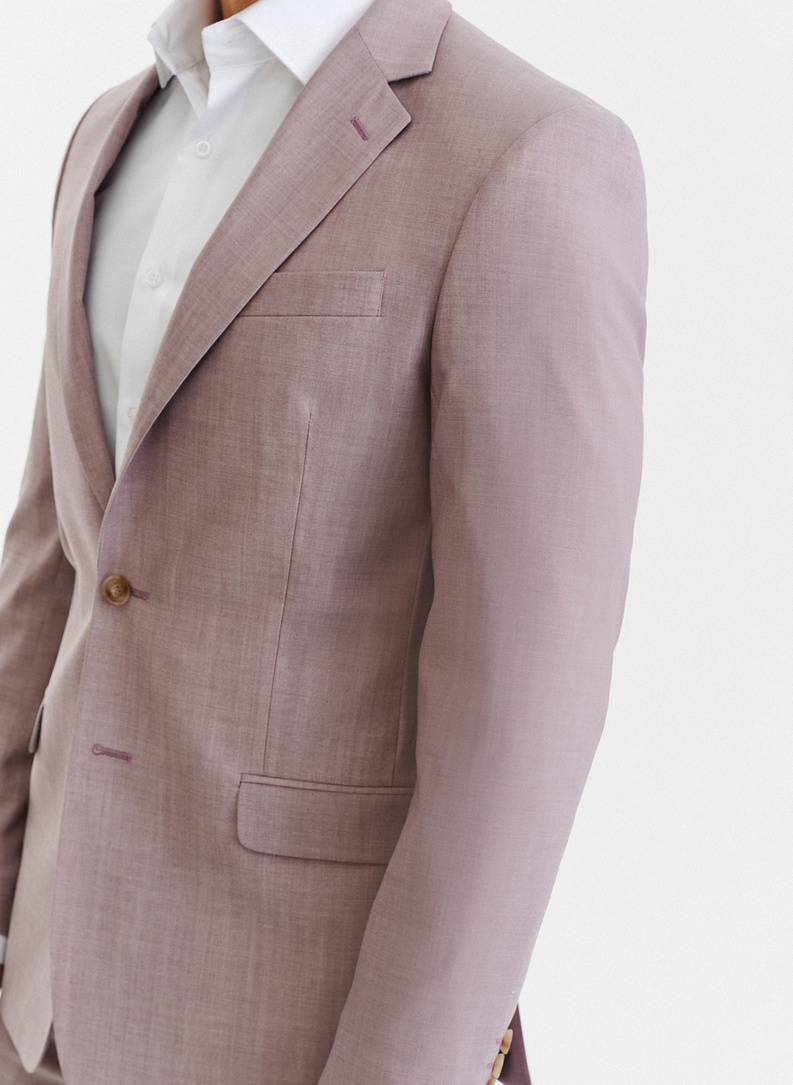 Wełniany różowy gładki garnitur męski