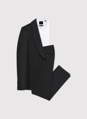 Ślubny smoking męski z szalowym kołnierzem