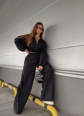 Czarny komplet MIJAS szerokie spodnie i bluza oversize