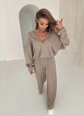 Mokka gładki komplet damski z wełną