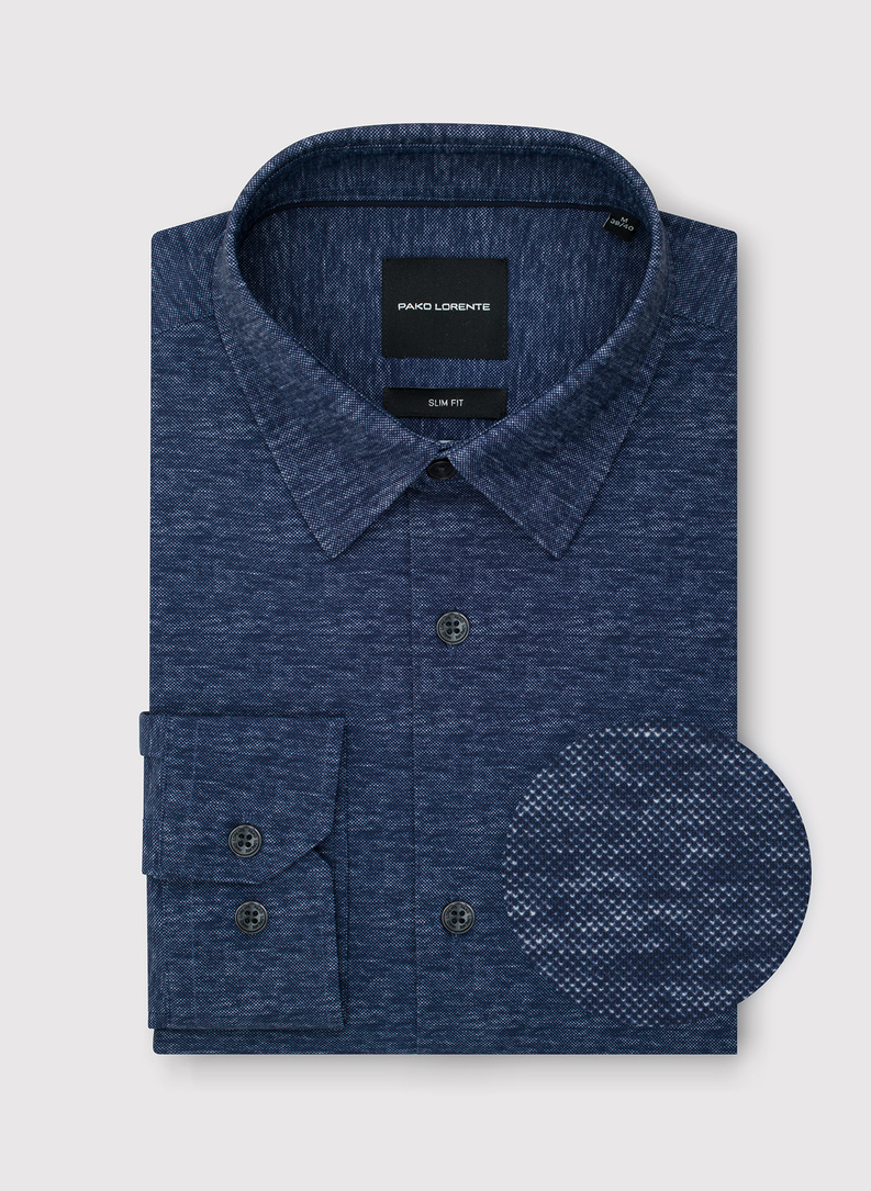 Dzianinowa koszula męska w kolorze granatowym