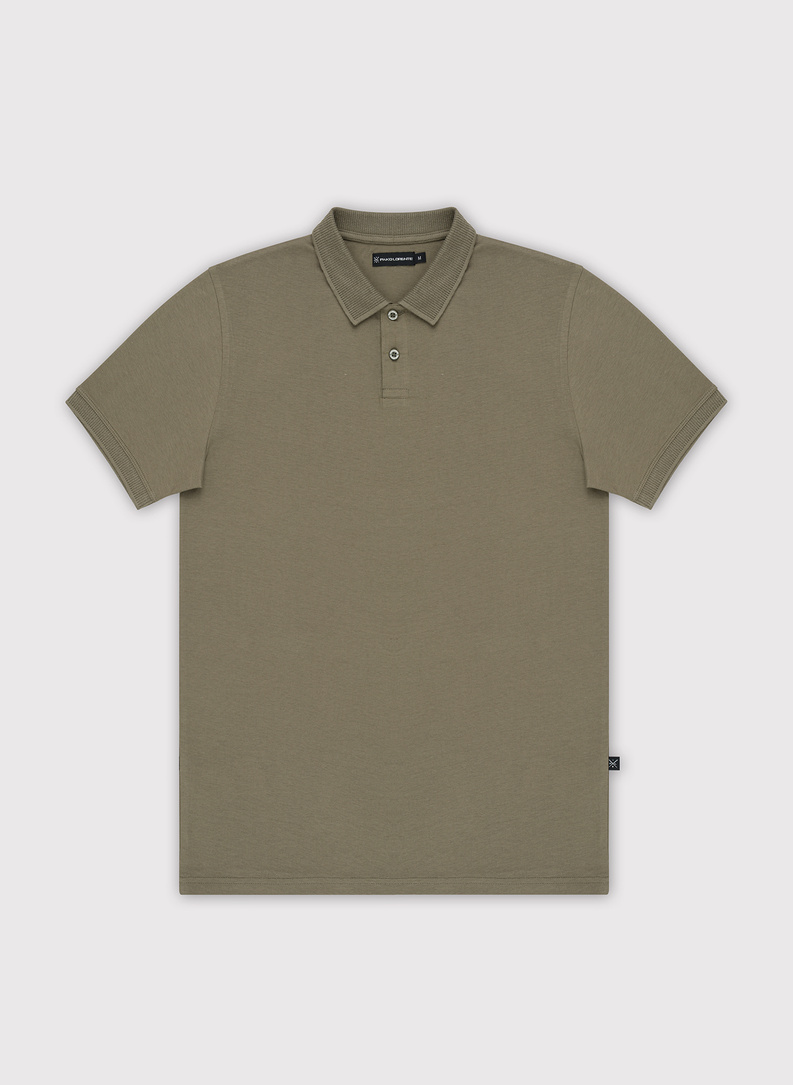 Gładki bawełniany t-shirt polo w kolorze zielonym