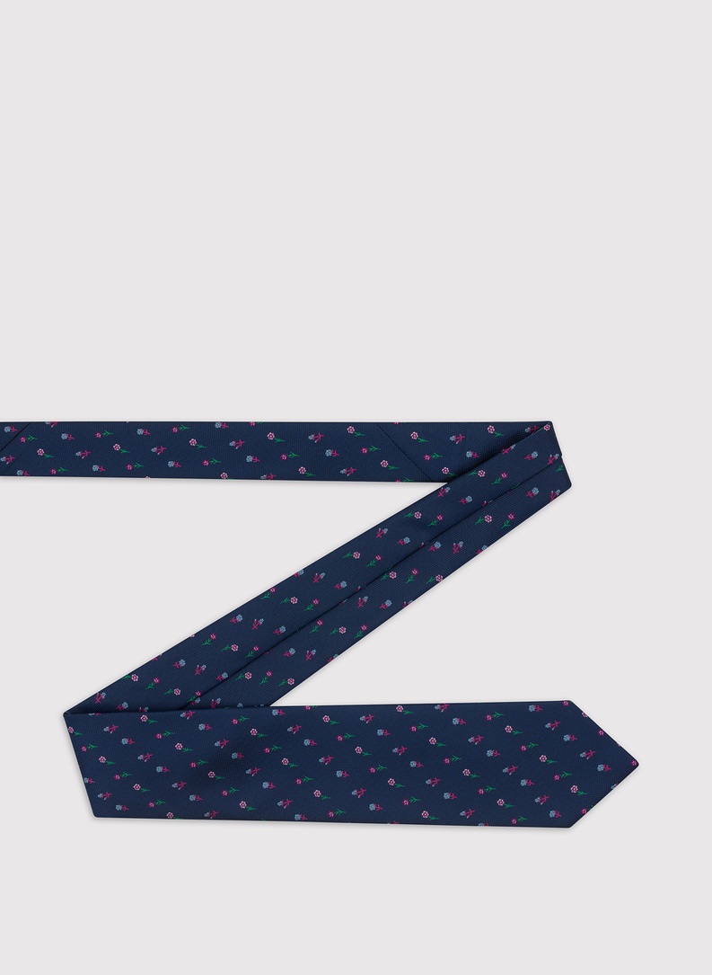 Granatowy krawat męski w kwiaty