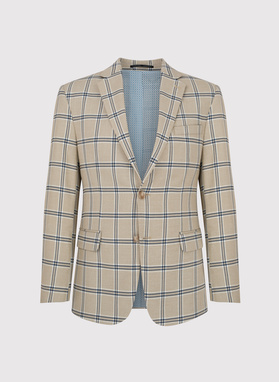 Wełniana marynarka garniturowa w kratkę w kolorze beżowym