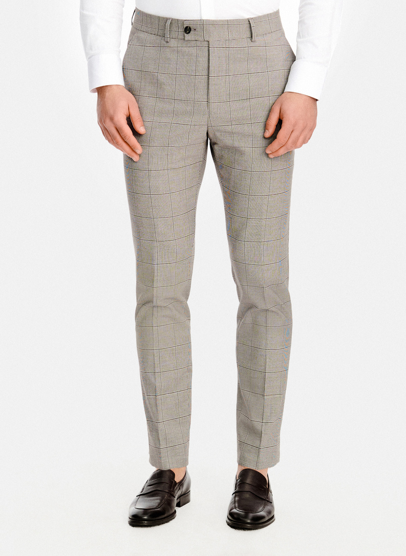 Brązowe spodnie garniturowe w kratę