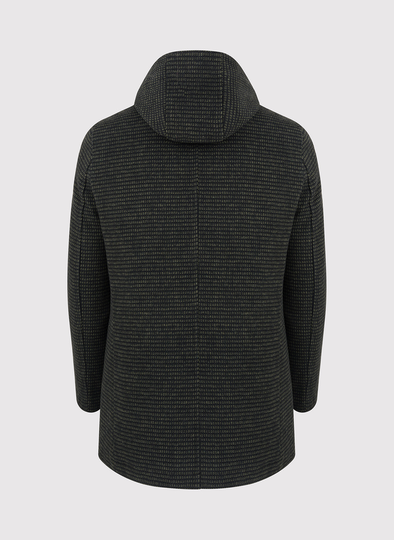 Czarno-zielony płaszcz męski z odpinanym kapturem