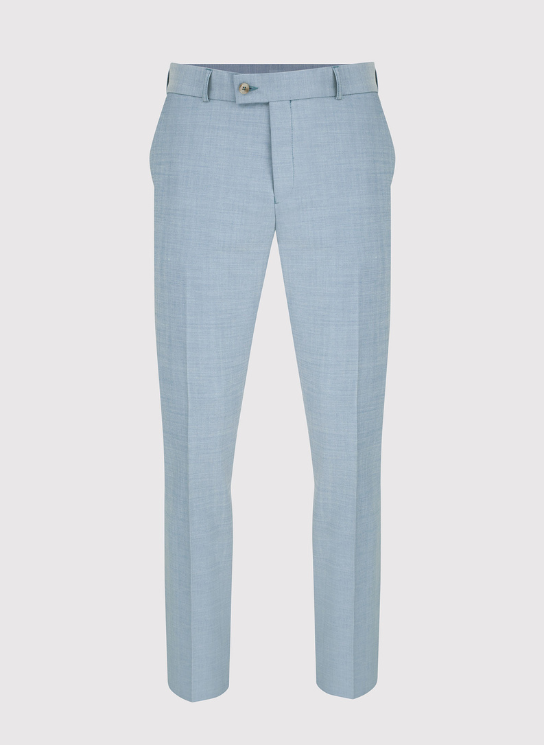 Błękitne spodnie garniturowe o widocznej strukturze