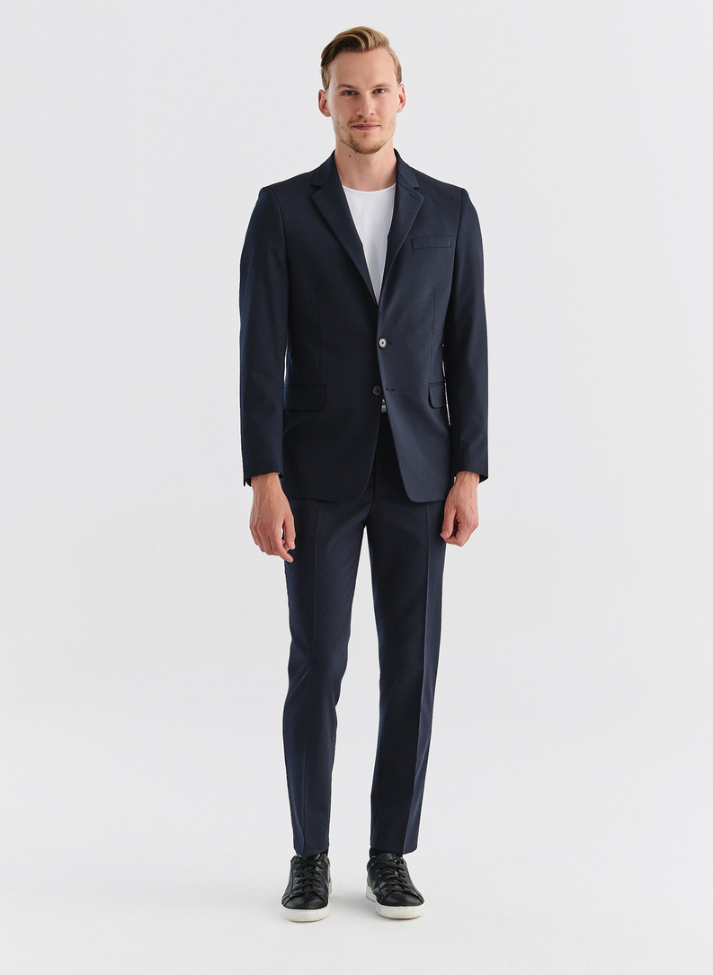 Gładkie granatowe spodnie garniturowe