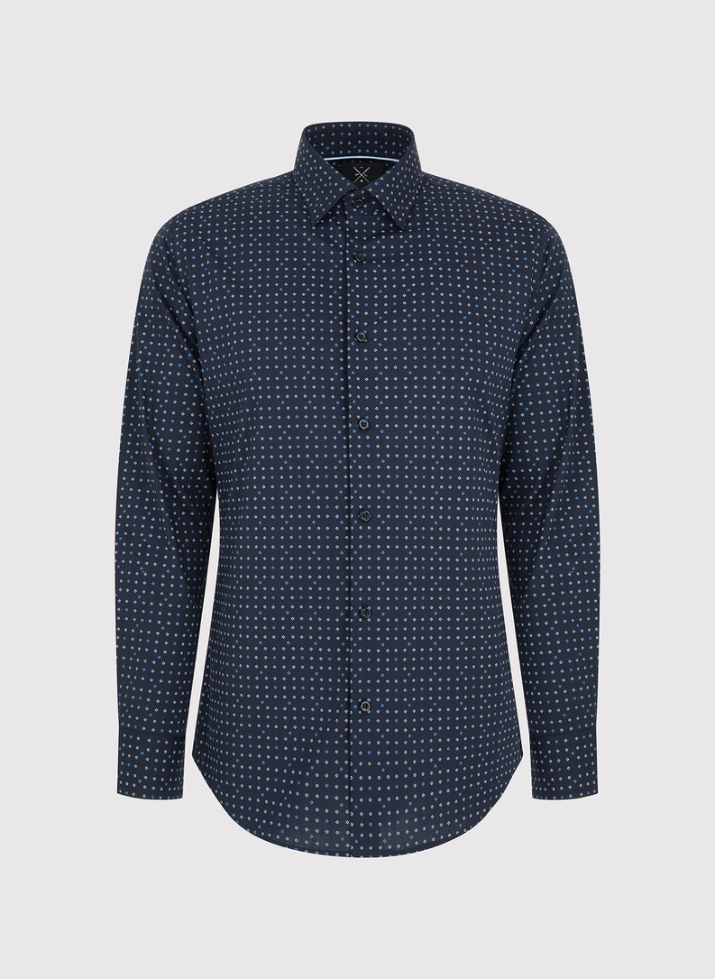 Granatowa koszula męska w mikrowzór