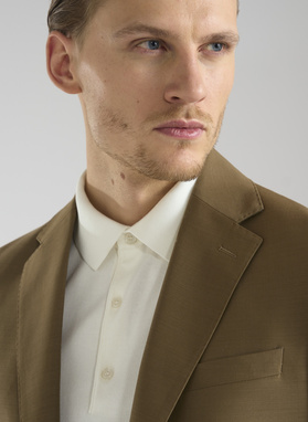 Jasnobrązowa garniturowa marynarka męska z wełną