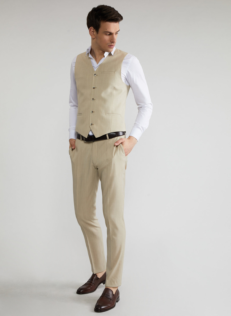 Beżowa kamizelka garniturowa P22SP-8X-009-E-S