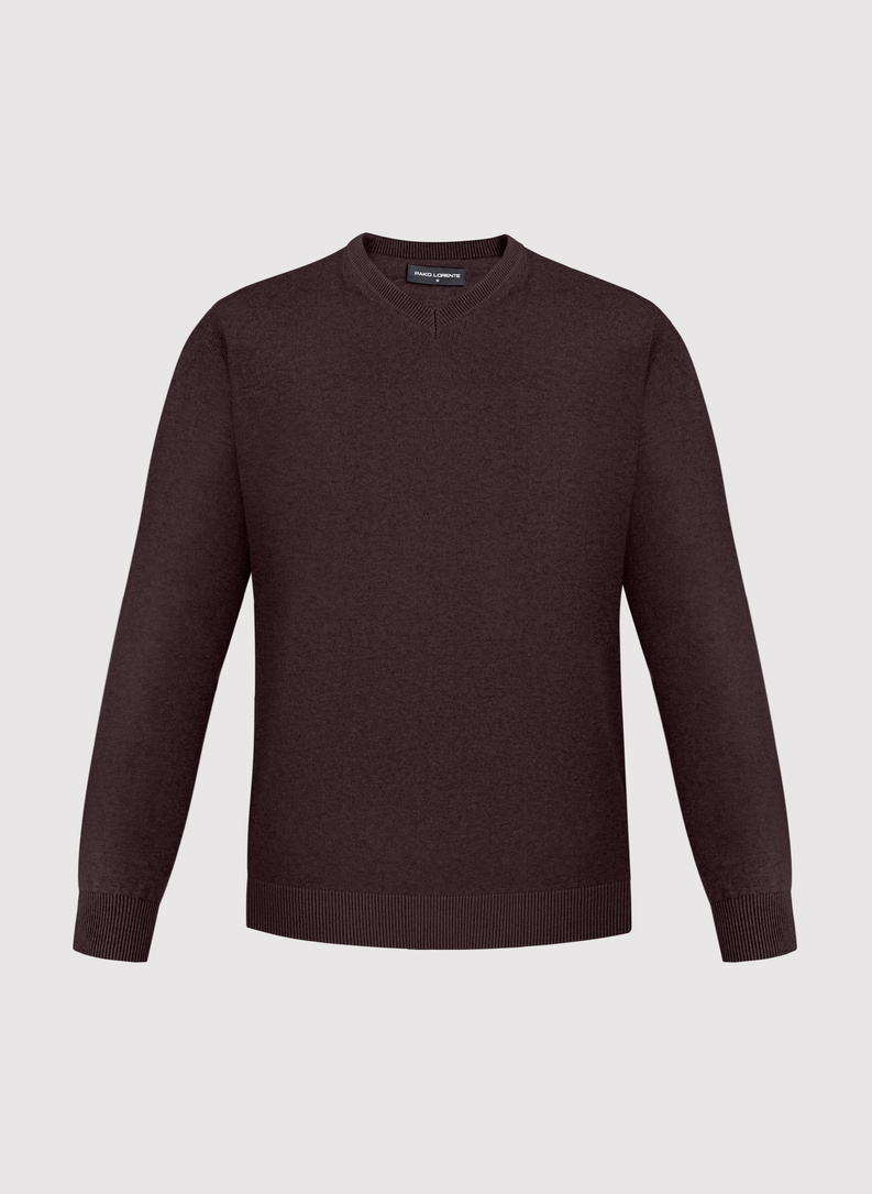 Brązowy sweter męski v-neck