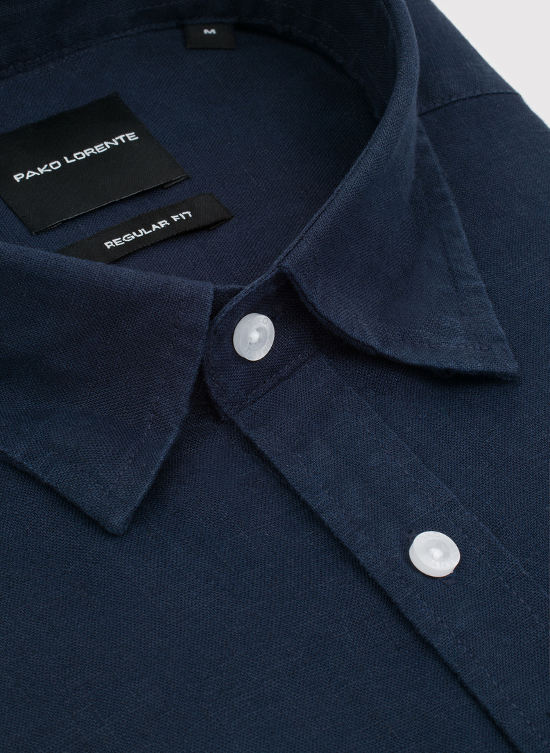 Lniana koszula męska w kolorze granatowym