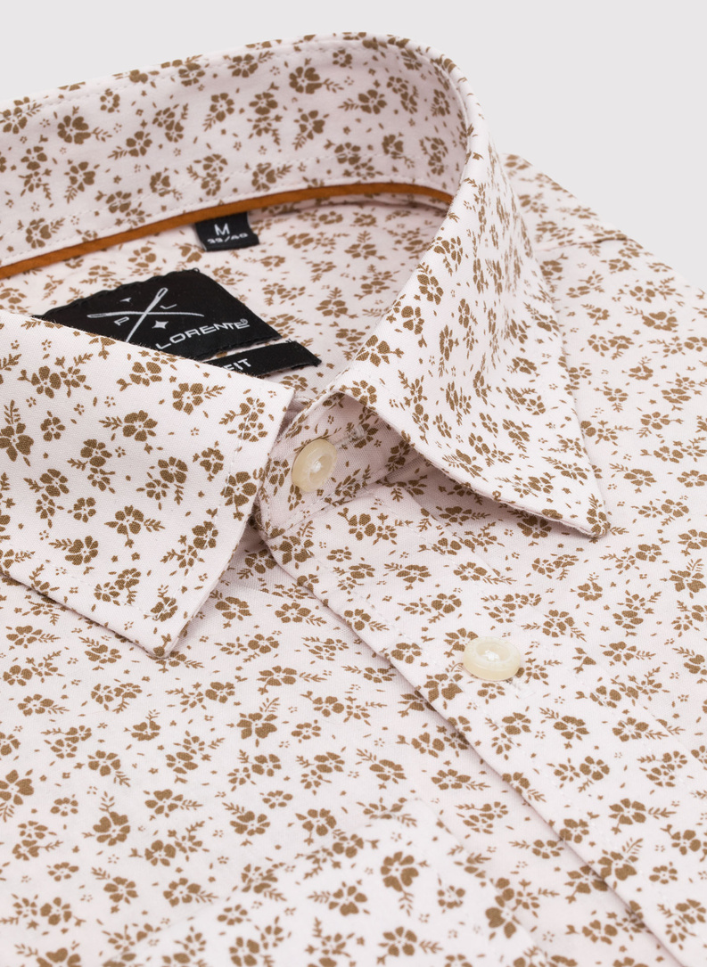Biała koszula męska w kwiatowy beżowy print
