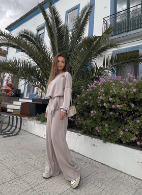 Komplet FLOW bluza i szerokie spodnie średni beż