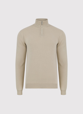 Bawełniany beżowy sweter męski z stójką