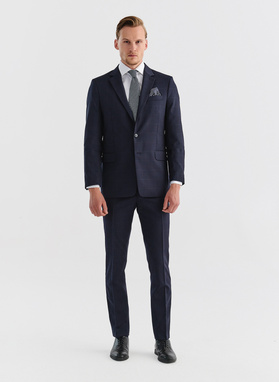 Wełniane spodnie garniturowe w kratę