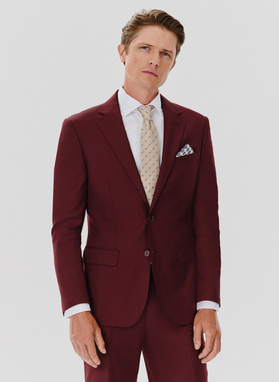 Dwuczęściowy gładki garnitur męski w kolorze burgundowym