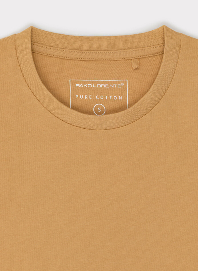 Bawełniany żółty t-shirt z okrągłym dekoltem