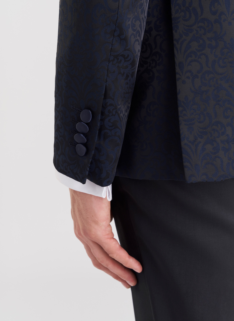 Granatowa żakardowa marynarka smokingowa 
